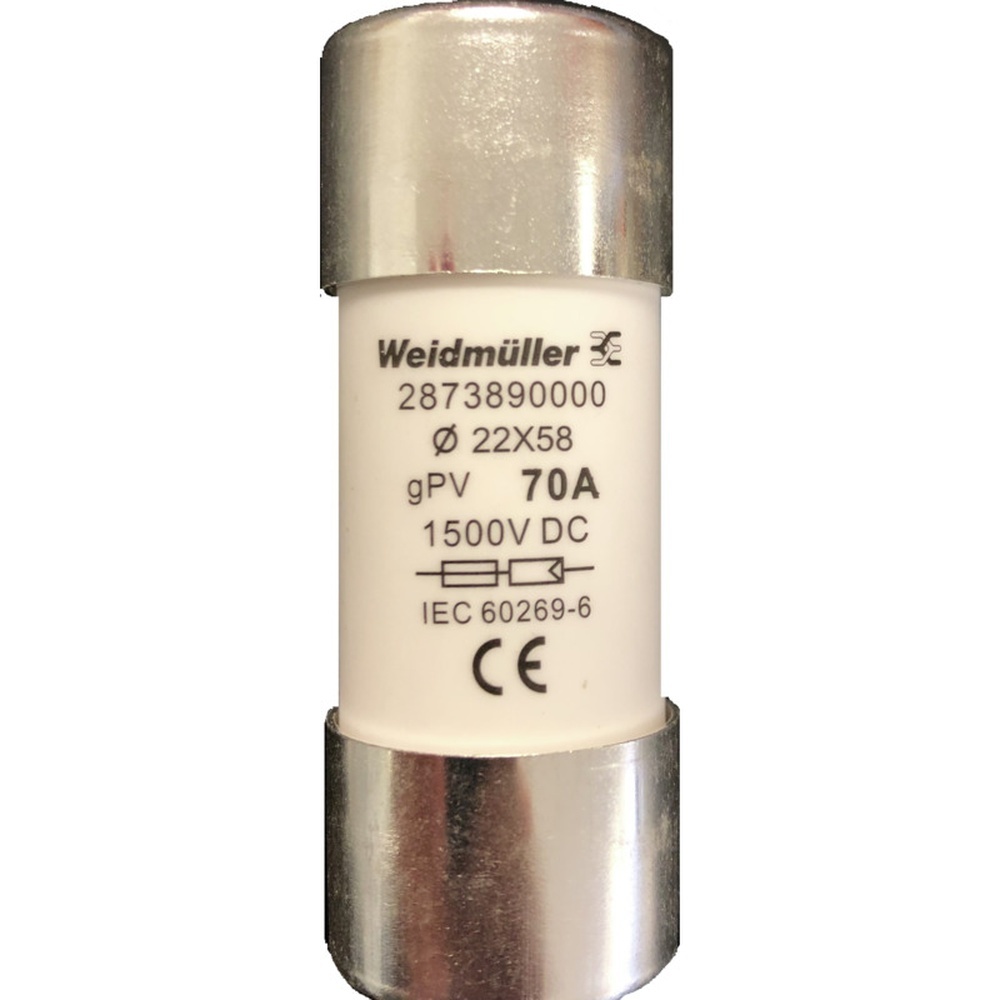 Weidmüller Zylindrischer Sicherungseinsatz 2873890000 Typ FUSE WSFL 22X58 70A 1K5V GPV