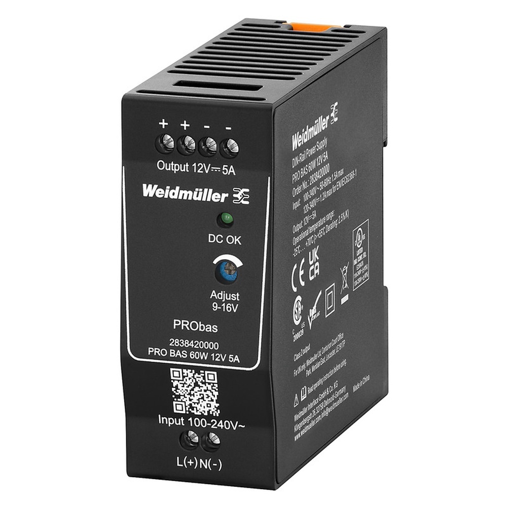 Weidmüller Stromversorgungsgerät 2838420000 Typ PRO BAS 60W 12V 5A Weidmüller Stromversorgungsgerät 2838420000 Typ PRO BAS 60W 12V 5A