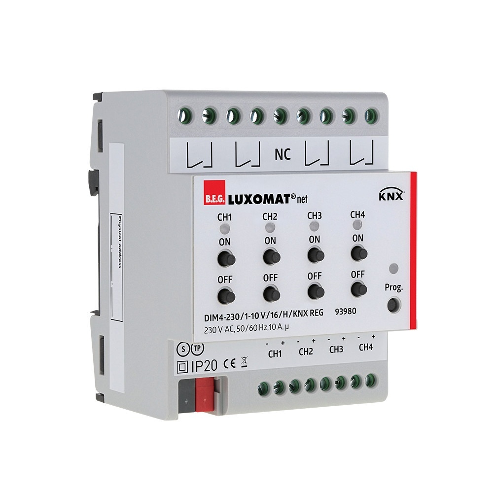 B.E.G. Brück Dimmaktor 93980 Typ DIM4-230/1-10V/16/H/KNX REG