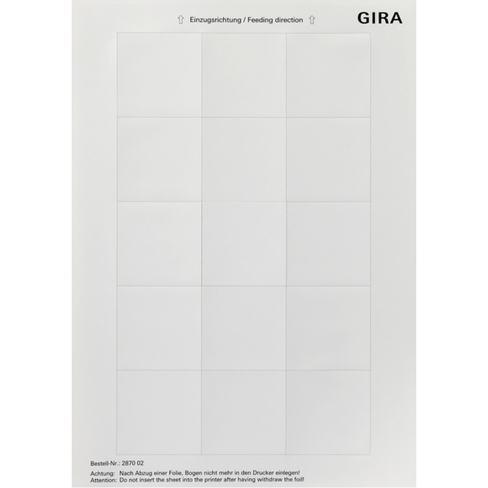 Gira Beschriftungsbögen 287002