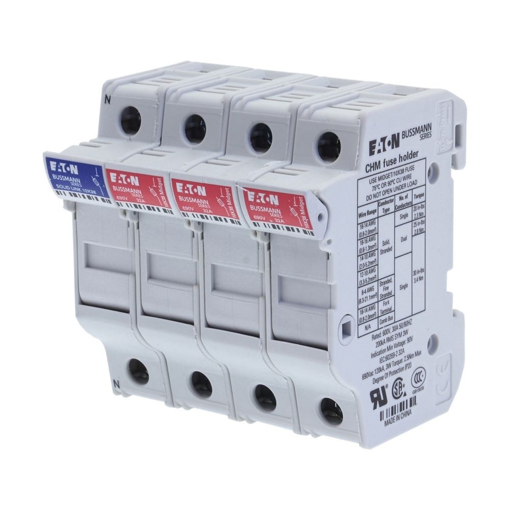 Eaton Sicherungshalter CHM3DNU Typ 3P&Neutral 30A 600V MFH For 10X38 Midget