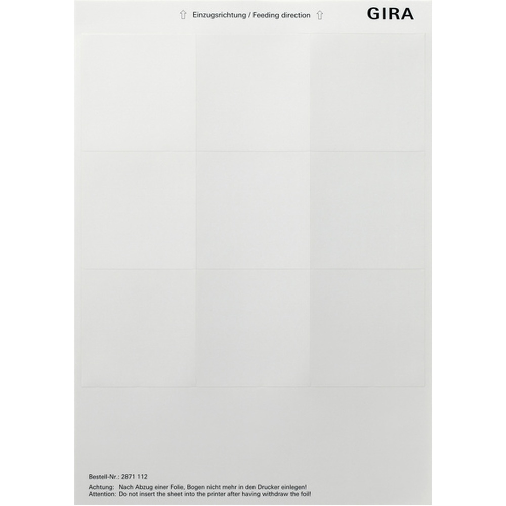 Gira Beschriftungsbögen 2871112