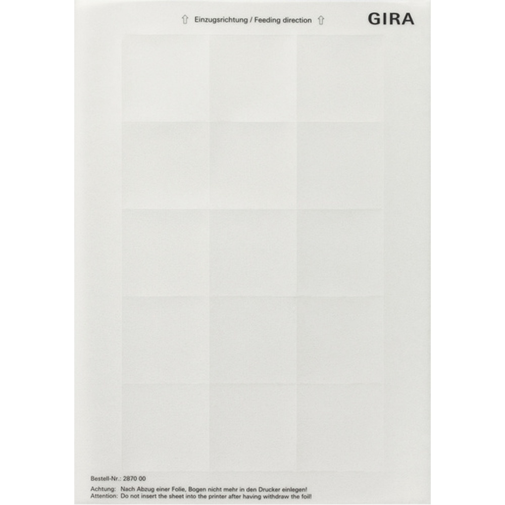 Gira Beschriftungsbögen 287000